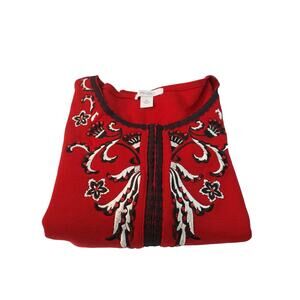 Dress Barn Woman Women Red Sweater 3X Embroidery Round Neck 3/4 Sleeve Pre-owned